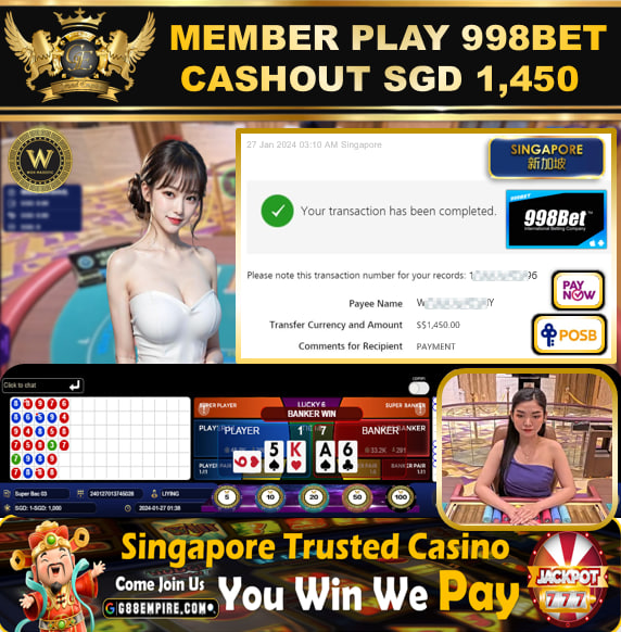 998BET - BACCARAT CASHOUT SGD1,450 !!!