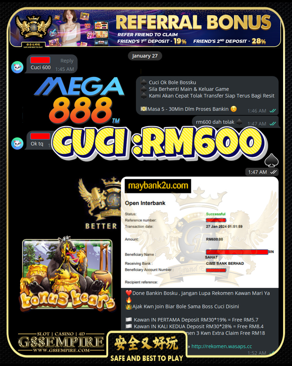 MEGA888 BONUSBEARS CUCI RM600!!!