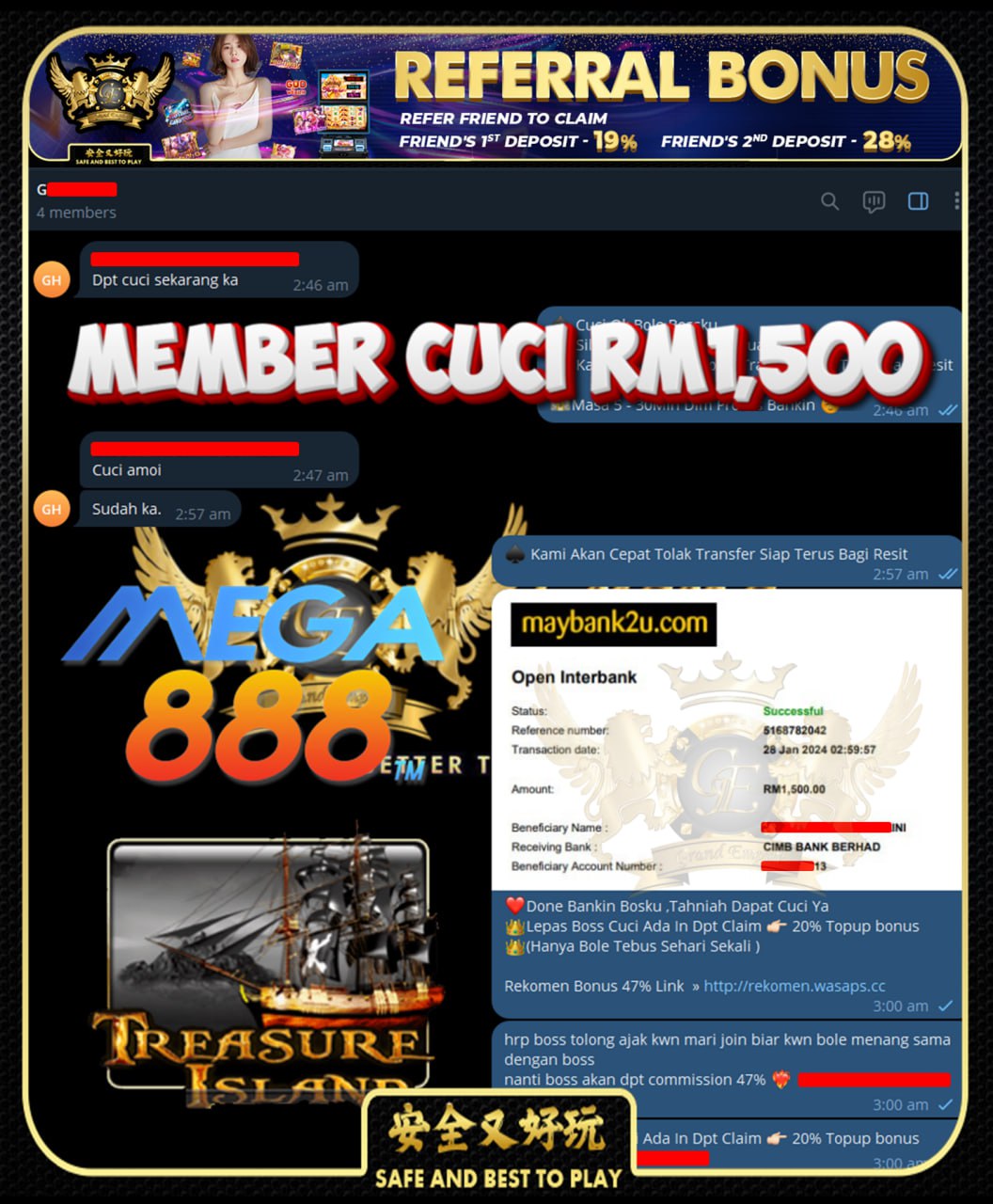 MEGA888 TREASURE ISLAND CUCI RM1,500!!!