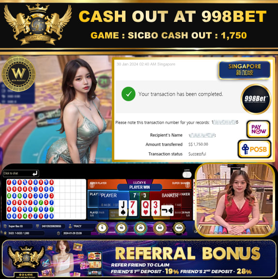 998BET - BACCARAT CASHOUT SGD1,750!!!