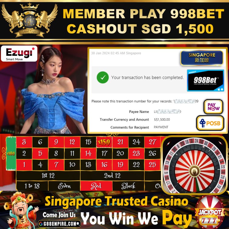 998BET - ROULETTE CASHOUT SGD1,500 !!!