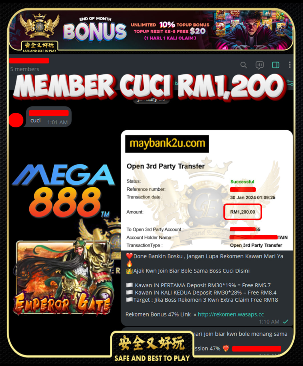 MEGA888 EMPEROR GATE CUCI RM1,200!!!