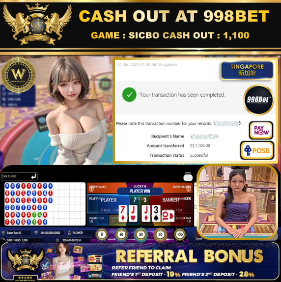 998BET - BACCARAT CASHOUT SGD1,100!!!