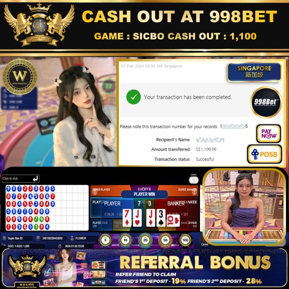 998BET - SICBO CASHOUT SGD1,100!!!