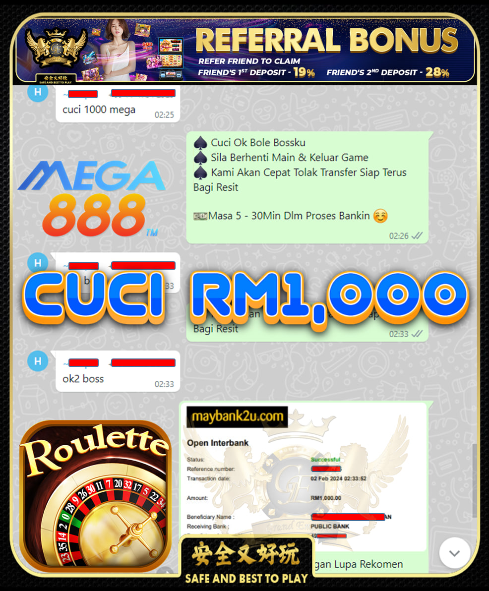 MEGA888 ROULETTE  CUCI RM1,000!!!