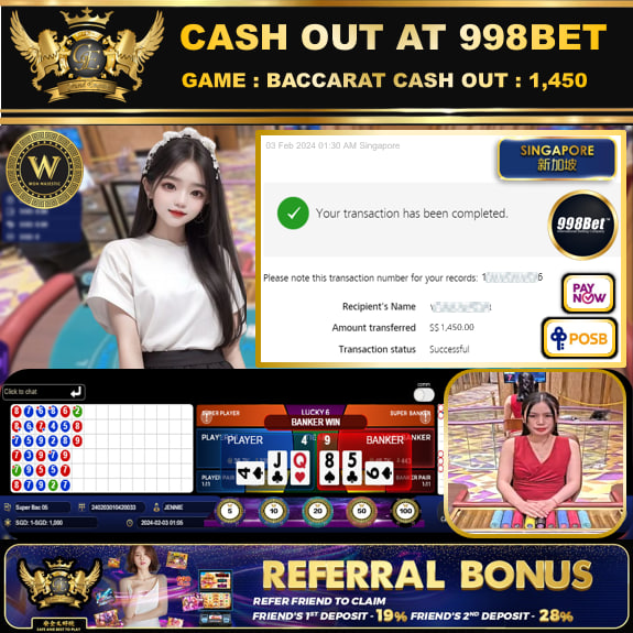 998BET - BACCARAT CASHOUT SGD1,450 !!!