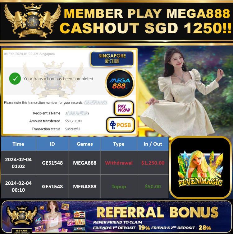 MEGA888 -  ELVENMAGIC CASHOUT SGD1250 !!!