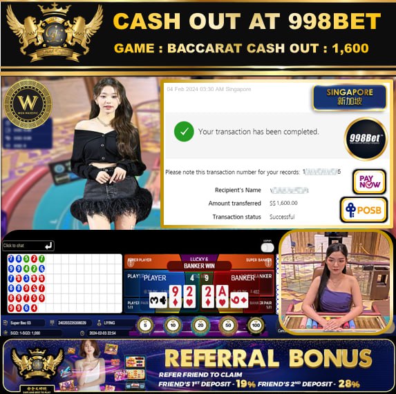 998BET - BACCARAT CASHOUT SGD1,600 !!!