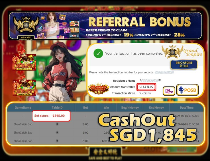 PUSSY888 -  ZHAOCAIJINBAO CASHOUT SGD2,470 !!!