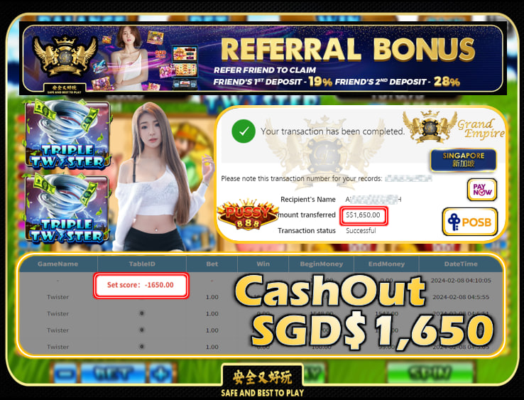 PUSSY888 - TWISTER  CASHOUT SGD1,650 !!!
