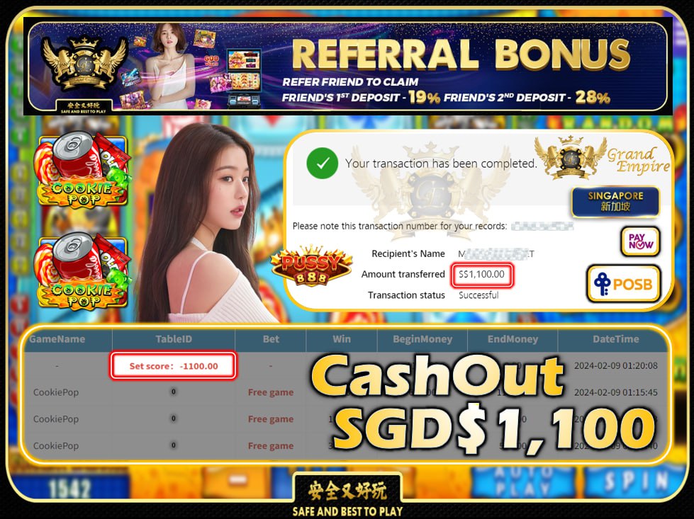 PUSSY888 - COOKIEPOP  CASHOUT SGD1,100 !!!