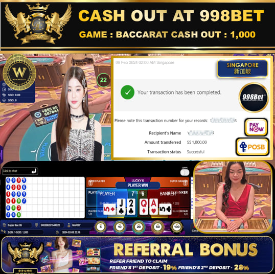 998BET - BACCARAT  CASHOUT SGD1,000 !!!