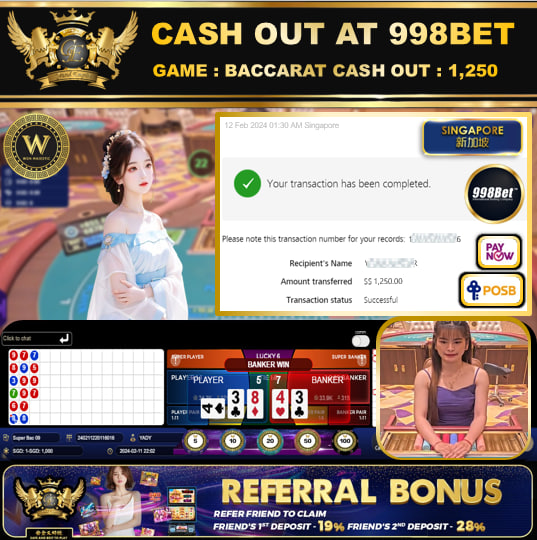 998BET - BACCARAT  CASHOUT SGD1,250 !!!