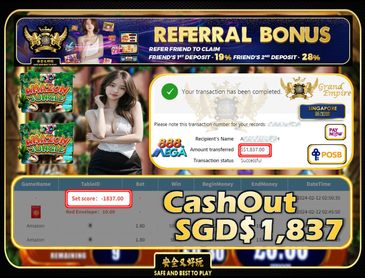 MEGA888 - AMAZON  CASHOUT SGD 1,837 !!!