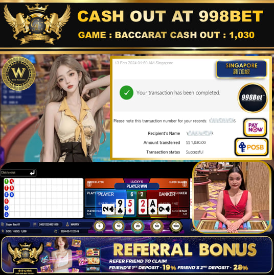 998BET - BACCARAT  CASHOUT SGD1,030 !!!