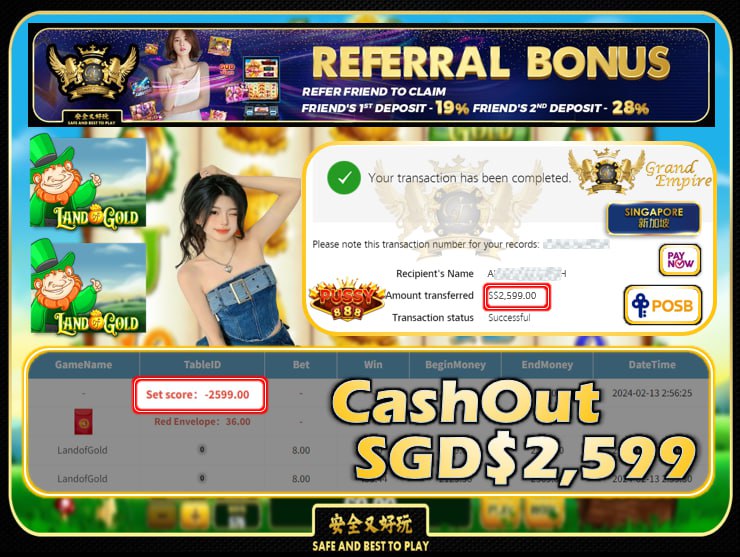 PUSSY888 - LANDOFGOLD  CASHOUT SGD2,599 !!!