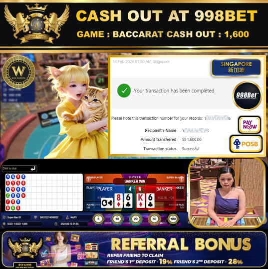 998BET - BACCARAT  CASHOUT SGD1,600 !!!