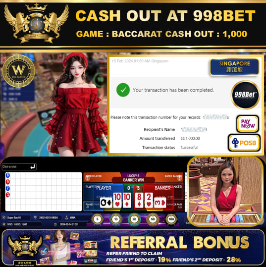 998BET - BACCARAT  CASHOUT SGD1,000 !!!