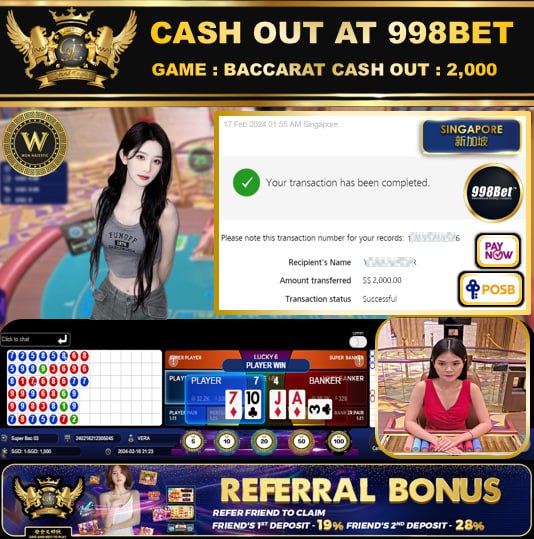 998BET - BACCARAT  CASHOUT SGD 2,000!!!