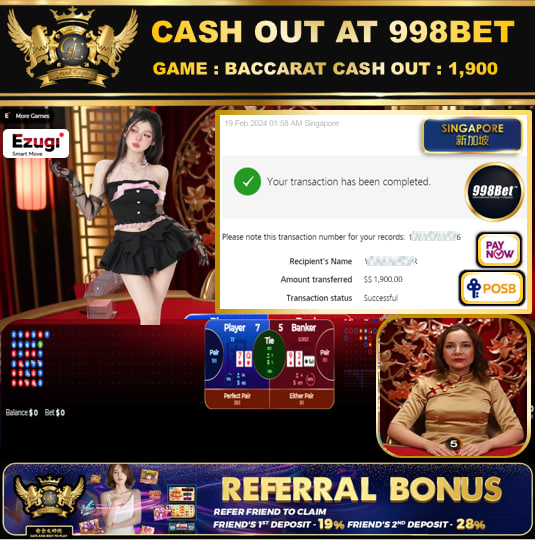 998BET - BACCARAT - CASHOUT SGD1,900 !!!