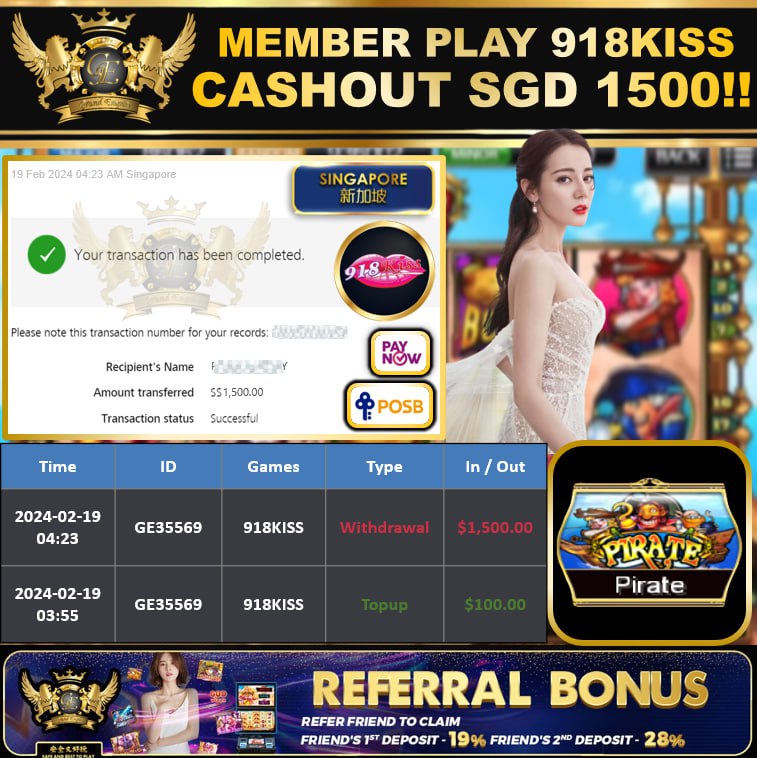 918KISS - PIRATE - CASHOUT SGD1,500 !!!