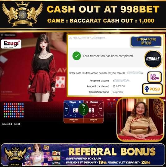 998BET - BACCARAT  CASHOUT SGD 1,000!!!