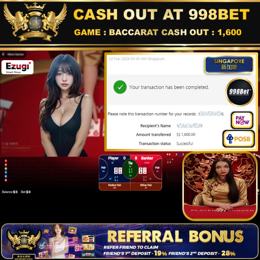 998BET - BACCARAT  CASHOUT SGD 1,600!!!