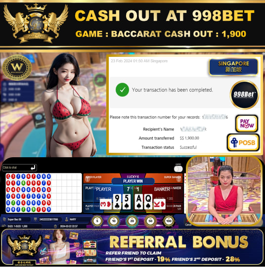 998BET - BACCARAT  CASHOUT SGD 1,900!!!