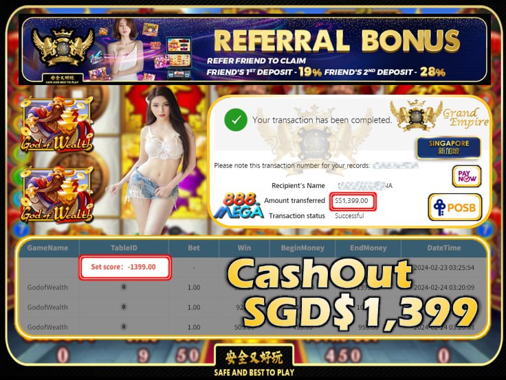 MEGA888 - GODOFWEALTH - CASHOUT SGD 1,399!!!