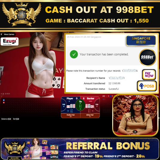 998BET - BACARAT - CASHOUT SGD 1,550!!!