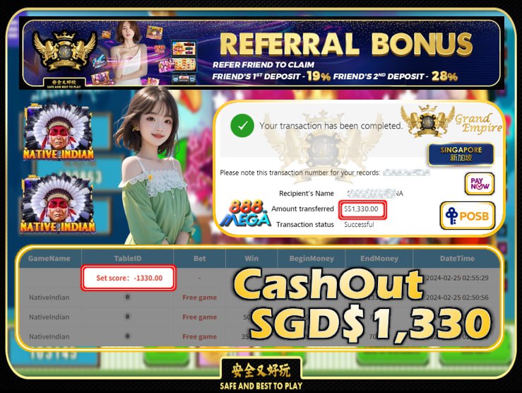 MEGA888 - NATIVEINDIAN - CASHOUT SGD 1,330!!!