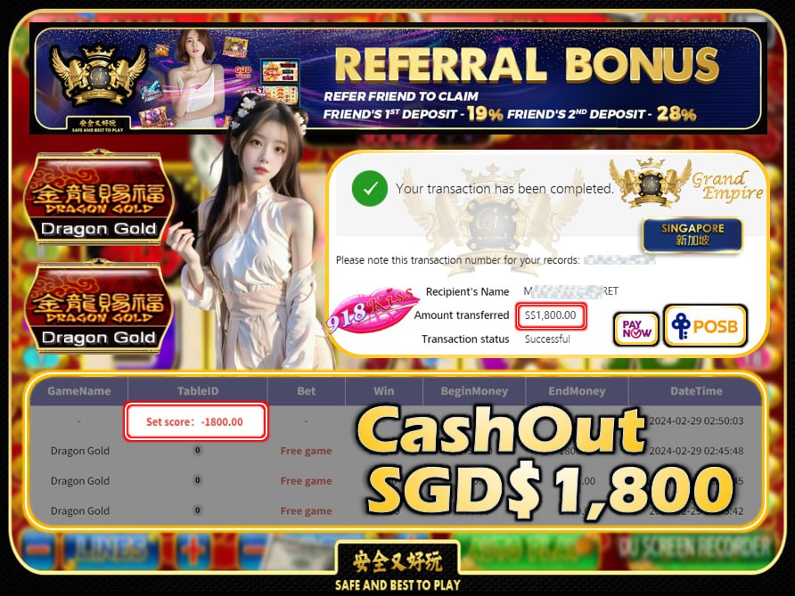 918KISS - DRAGON GOLD - CASHOUT SGD 1,800 !!!