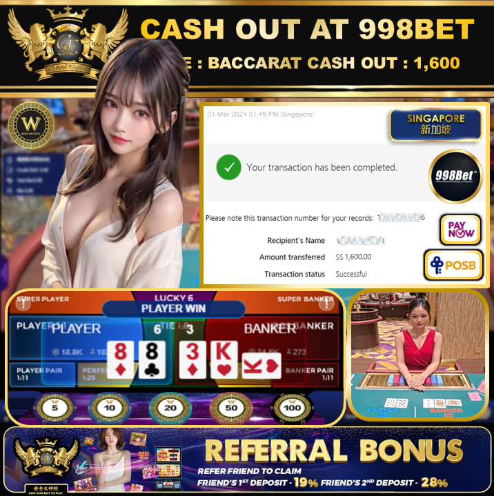 998BET - BACCARAT - CASHOUT SGD 1,600 !!!