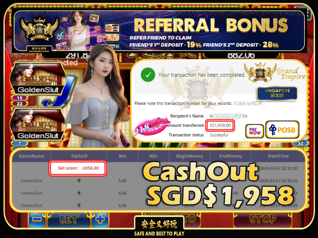 918KISS - GOLDENSLUT -  CASHOUT  SGD 1,958!!!