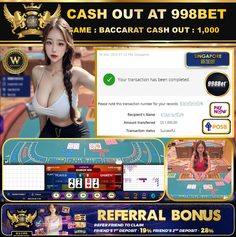 998BET - BACCARAT  CASHOUT SGD 1,000!!!