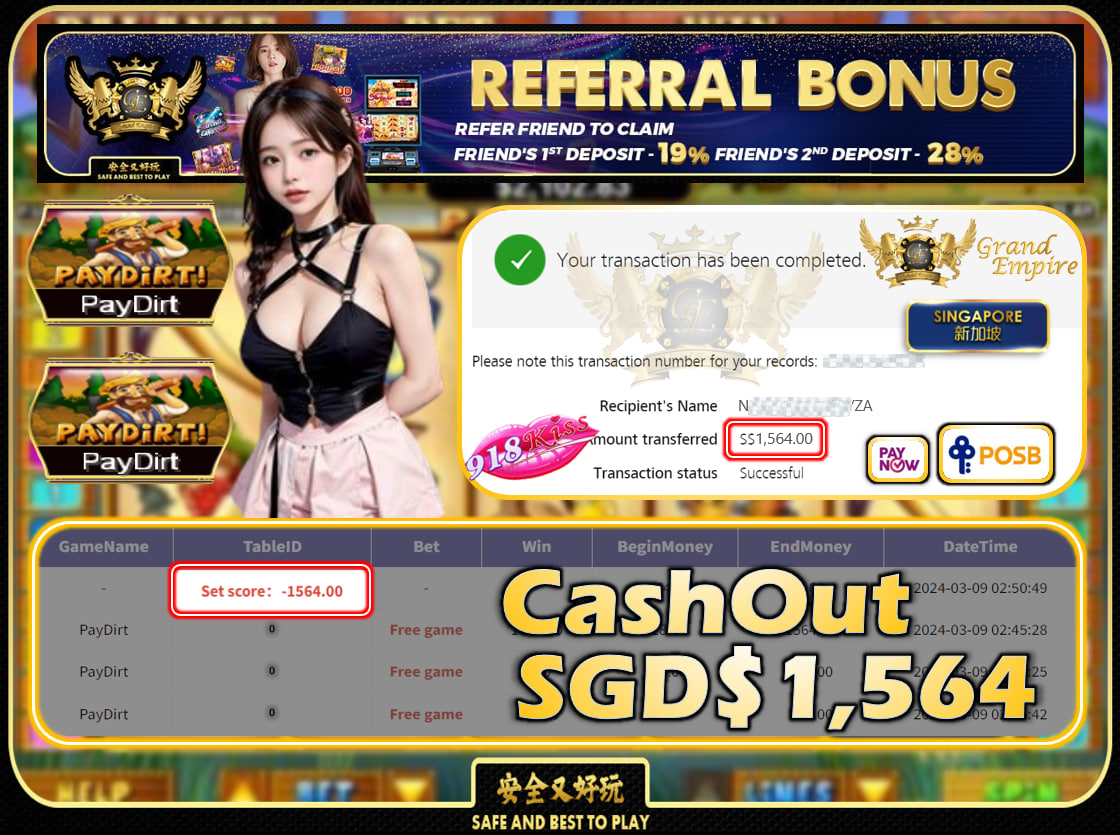 918KISS - PAYDIRT -  CASHOUT  SGD 1,564!!!