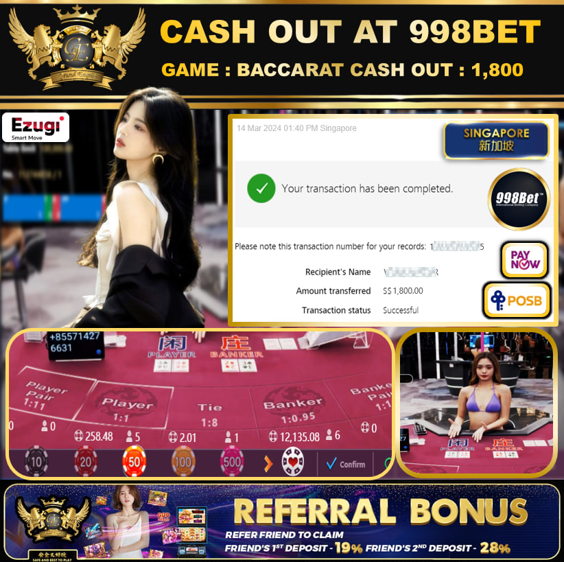 998BET - BACCARAT -  CASHOUT SGD 1,800!!!