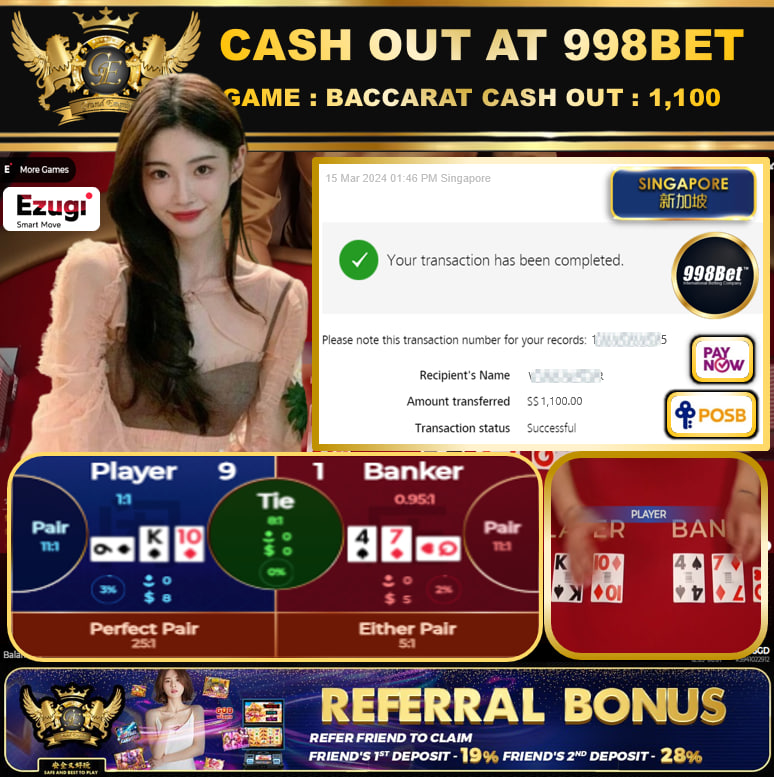 998BET - BACCARAT -  CASHOUT SGD 1,100!!!