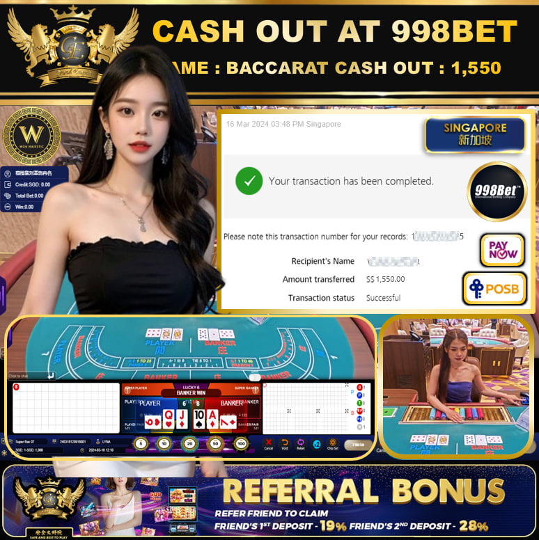 998BET - BACCARAT-  CASHOUT SGD 1,550!!!