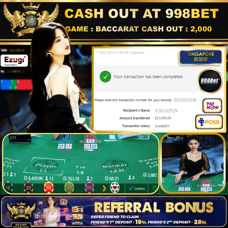 998BET - BACCARAT-  CASHOUT SGD 2,000!!!