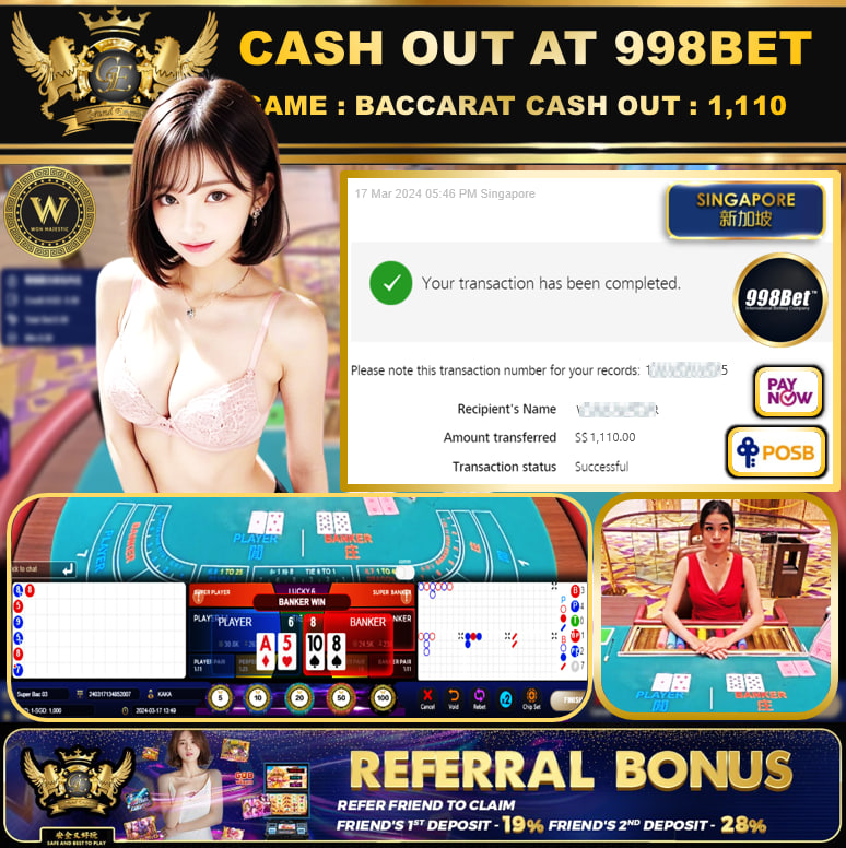 998BET - BACCARAT-  CASHOUT SGD 1,110!!!