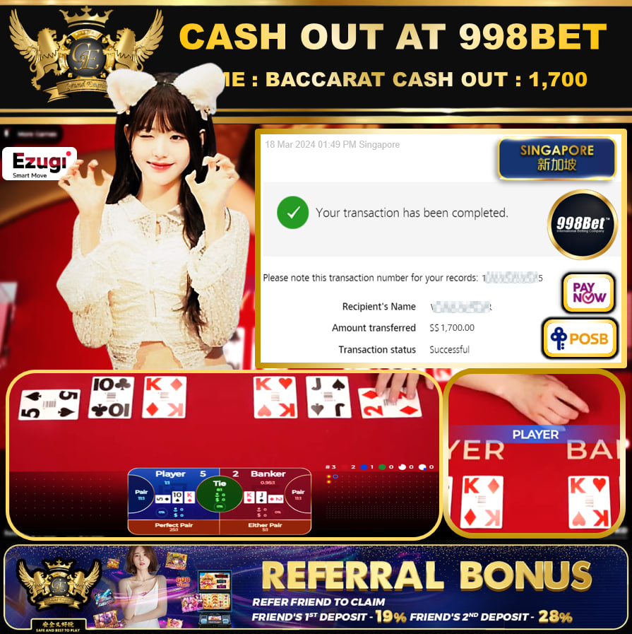 998BET - BACCARAT-  CASHOUT SGD 1,700!!!