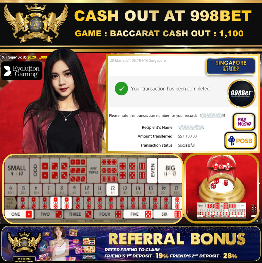 998BET - BACCARAT-  CASHOUT SGD 1,100!!!