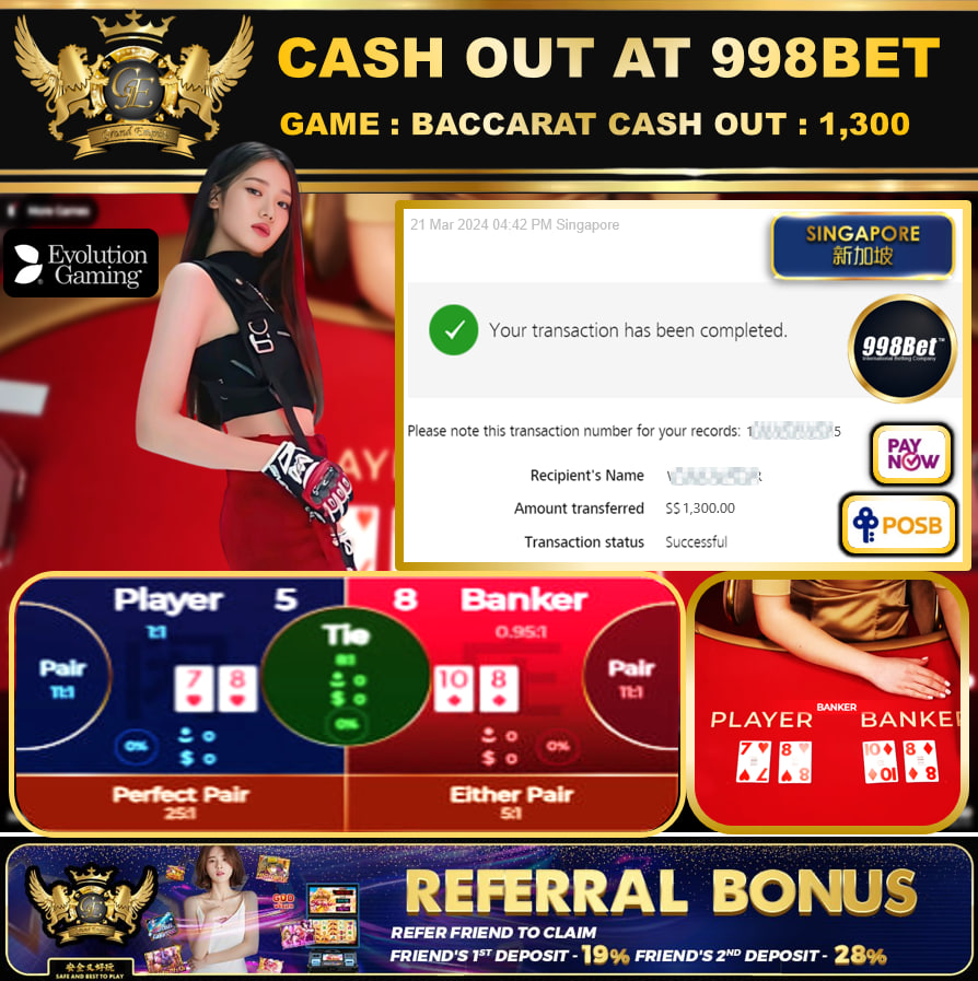 998BET - BACCARAT-  CASHOUT SGD 1,300!!!