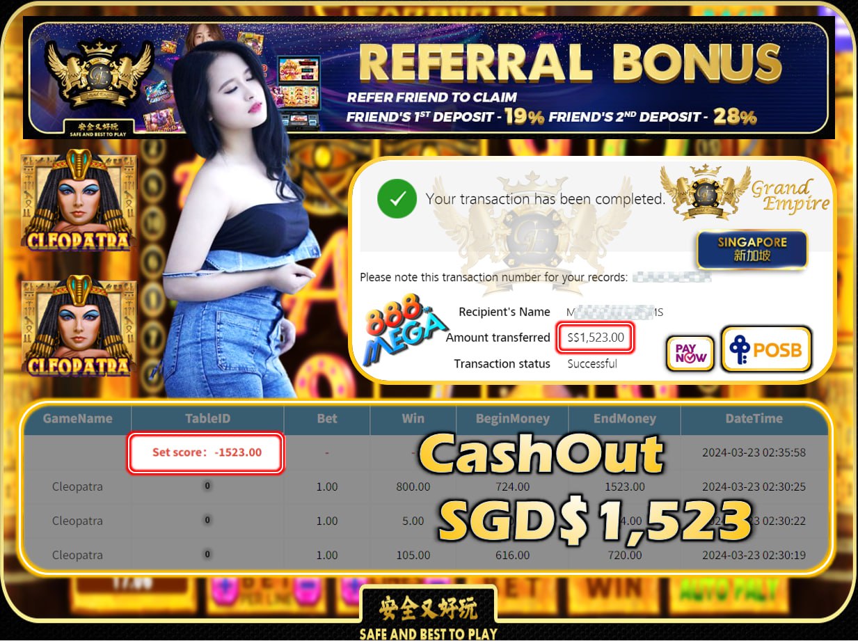 MEGA888 - CLEOPATRA -  CASHOUT SGD 1,523!!