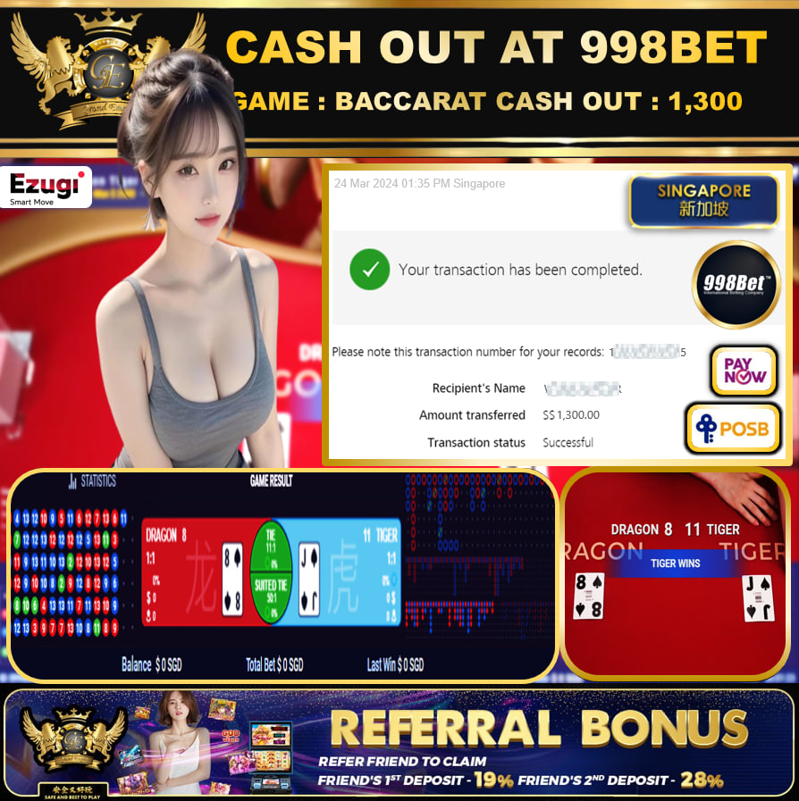 998BET - BACCARAT-  CASHOUT SGD 1,300!!!