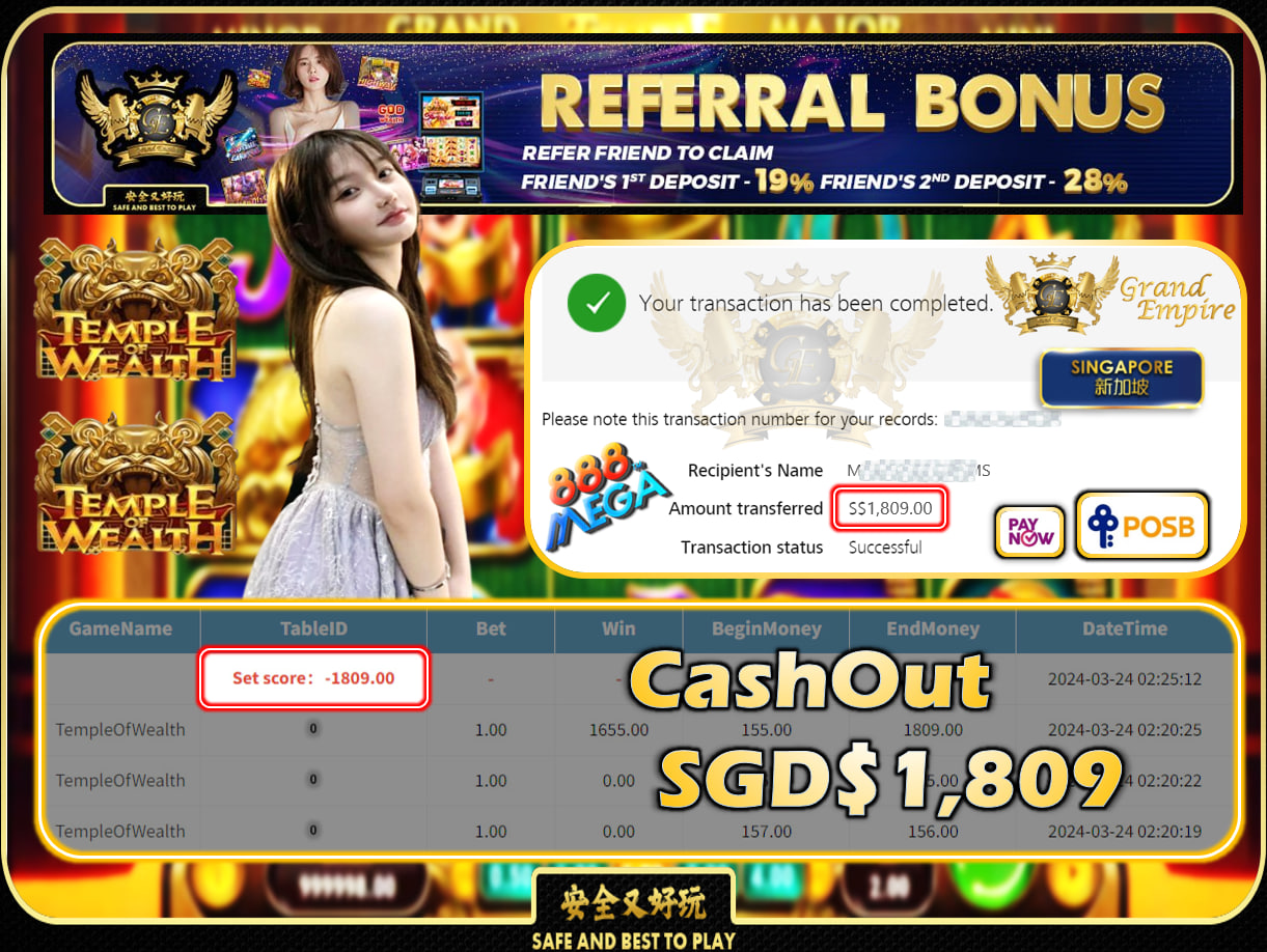 MEGA888 - TEMPLEOFWEALTH -  CASHOUT SGD 1,809!!