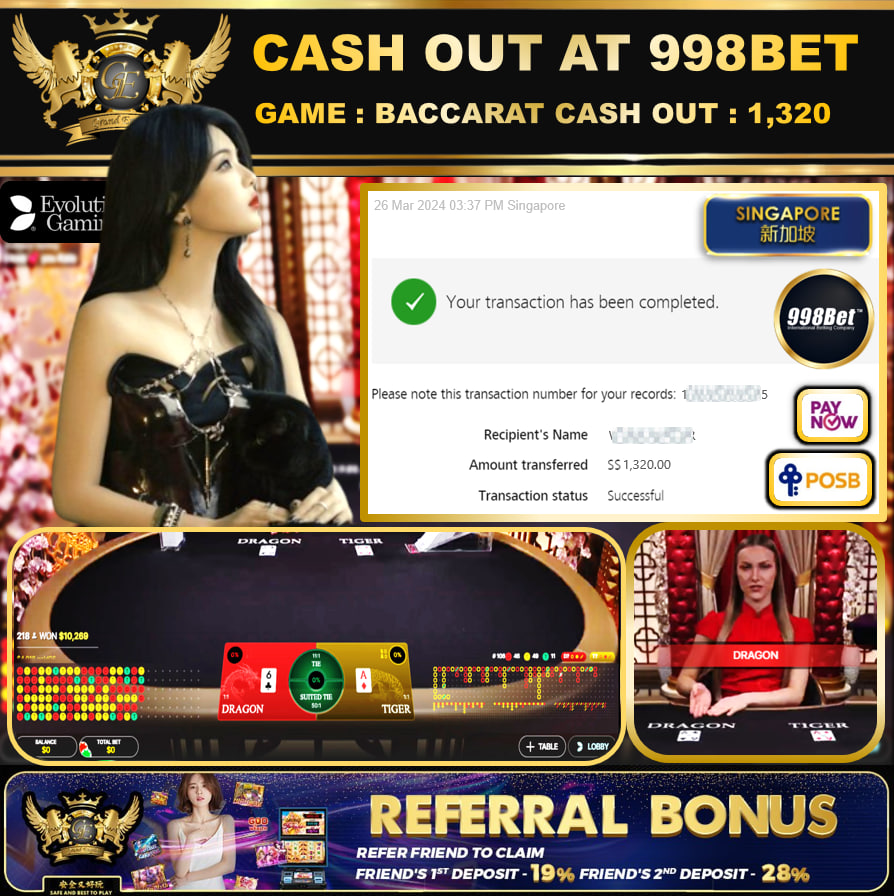 998BET - BACCARAT-  CASHOUT SGD 1,320!!!