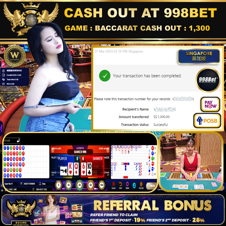 998BET - BACCARAT-  CASHOUT SGD 1,300!!!