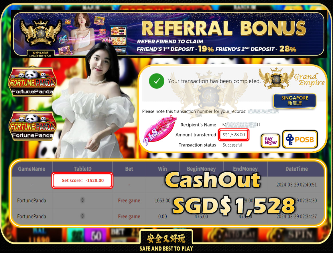 918KISS - FORTUNEPANDA - CASHOUT SGD1,528!!!